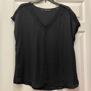 NWOT SHEIN black short sleeve blouse with polka dot mesh detail